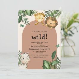 Invitación Neutral Boho Arch Wild Sarafi Animals Baby Shower