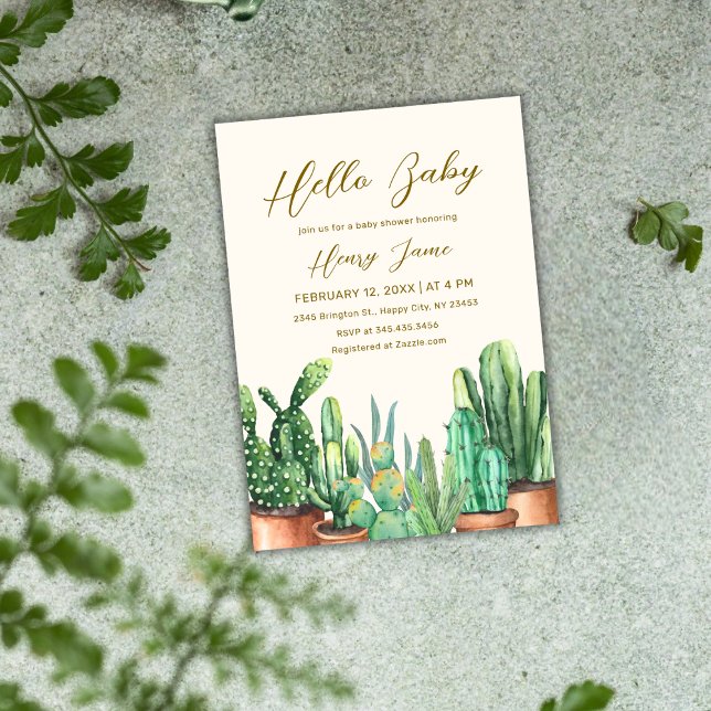 Invitación Neutral Boho Desert Cactus Garden Baby Shower (Neutral Boho Desert Cactus Garden Baby Shower Invitation)