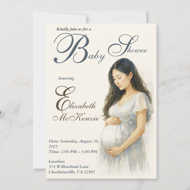 Invitación Neutral Boho Elegance Baby Shower Asian Mom to be (Anverso)