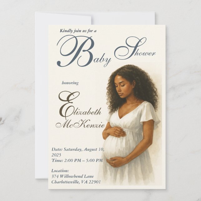 Invitación Neutral Boho Elegance Baby Shower Black Mom to Be (Anverso)
