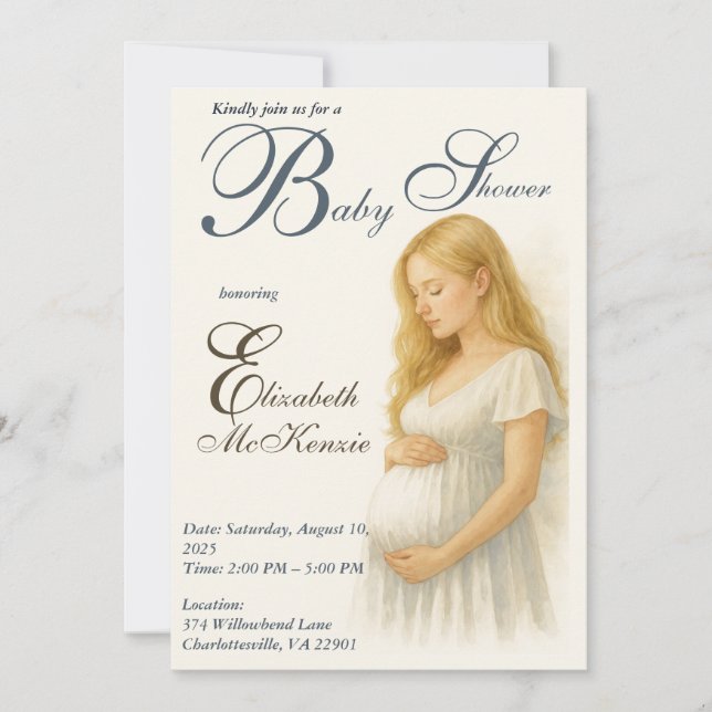 Invitación Neutral Boho Elegance Baby Shower Blonde Mom to be (Anverso)