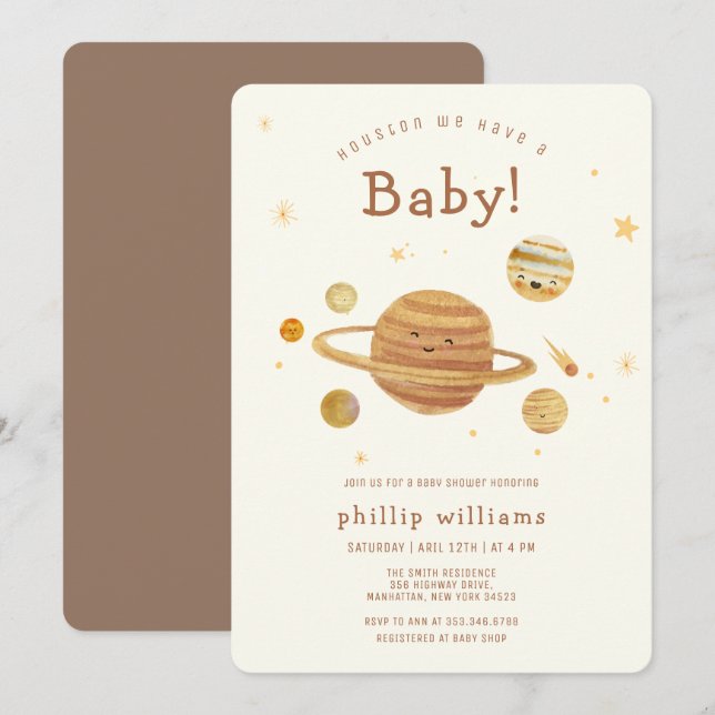 Invitación Neutral Boho Outer Space Solar System Baby Shower  (Anverso / Reverso)