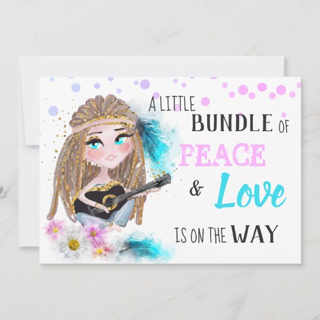Invitación *~* Neutral Boho Peace & Love Hippie Baby Shower (Anverso)