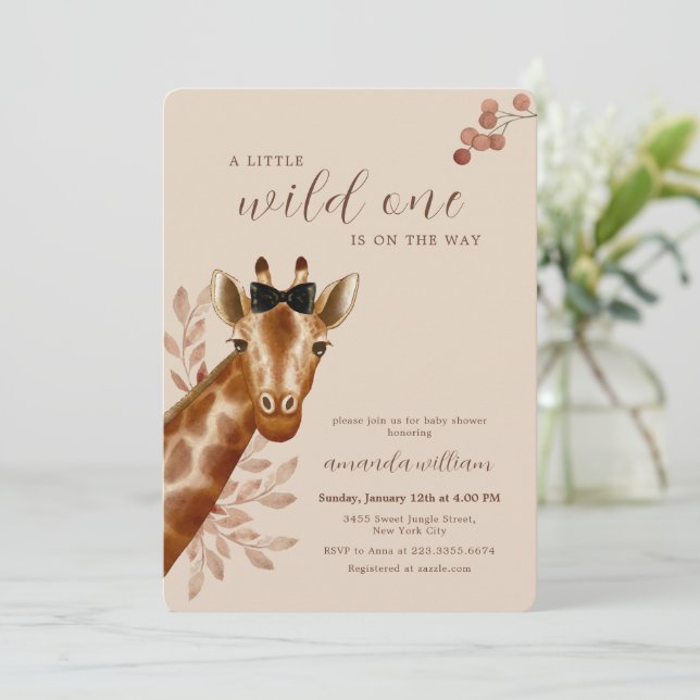 Invitación Neutral Boho Wilderness Safari Giraffe Baby Shower (Anverso de pie)