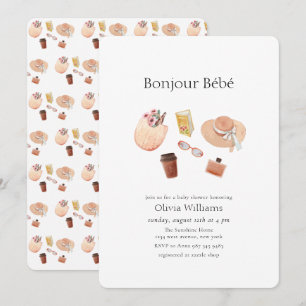 Invitación Neutral Bonjour Bébé Café Picnic Fiesta de bebé