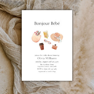 Invitación Neutral Bonjour Bébé Café Picnic Fiesta de bebé 