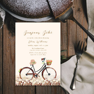 Invitación Neutral Bonjour Bébé Floral Bicicleta Baby shower