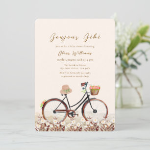 Invitación Neutral Bonjour Bébé Floral Bicicleta Baby shower