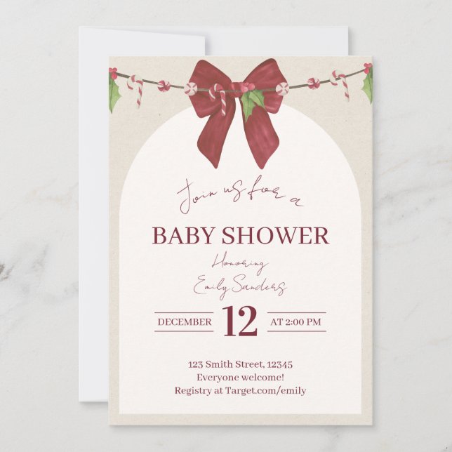 Invitación Neutral Candy Cane Cutie Baby (Anverso)