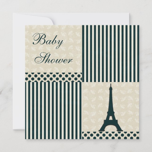 Invitación Neutral con clase Baby Shower de la torre Eiffel (Anverso)