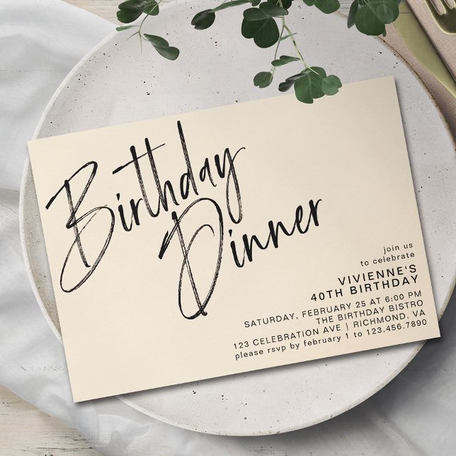 Invitación Neutral Cream Ivory Elegant Cena de cumpleaños mod (Subido por el creador)