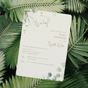 Invitación Neutral Crema y Verdor Es una ducha de bebé para n