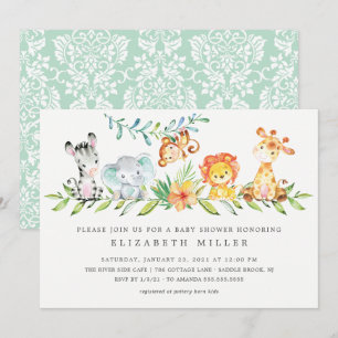 Invitación neutral de Baby Shower a animales de la