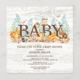 Invitación neutral de Baby Shower a animales de Wo
