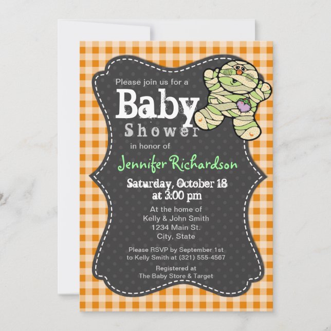 Invitación neutral de Baby Shower de Halloween (Anverso)