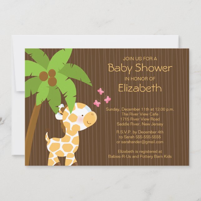 Invitación neutral de Baby Shower de la jirafa (Anverso)