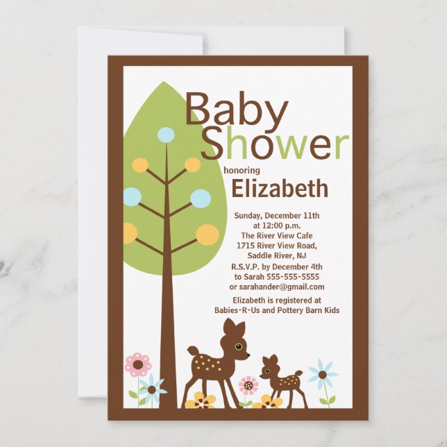 Invitación neutral de Baby Shower de los ciervos (Anverso)
