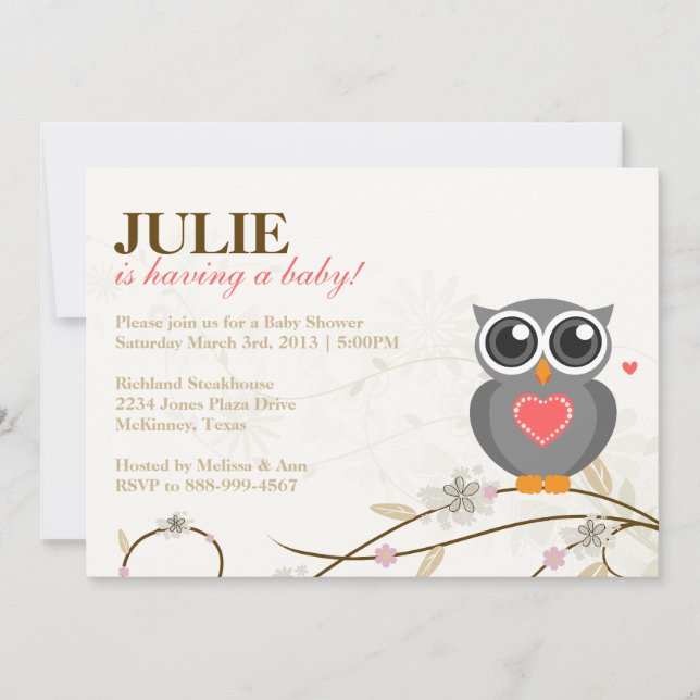 Invitación neutral de Baby Shower del búho del (Anverso)