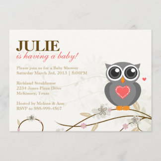 Invitación neutral de Baby Shower del búho del