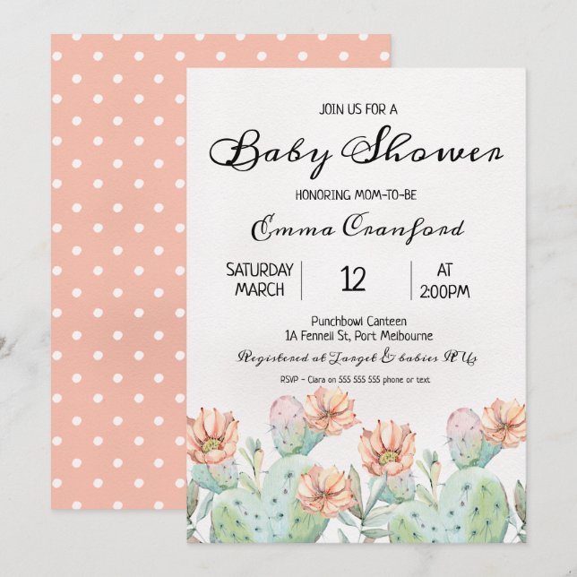 Invitación neutral de Baby Shower del cactus de la (Anverso / Reverso)