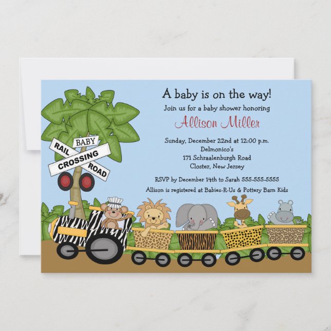 Invitación neutral de Baby Shower del tren del (Anverso)