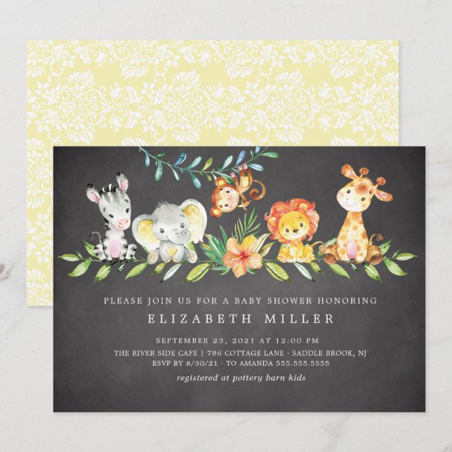 Invitación neutral de Baby Shower para animales de (Anverso / Reverso)
