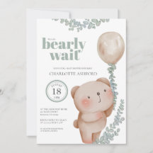 Invitación neutral de bebé Globo de oso Esperando