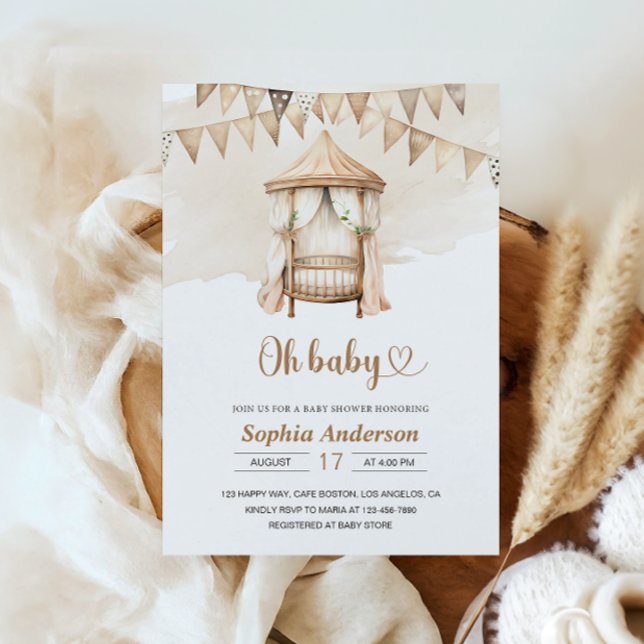 Invitación neutral de Boho en Baby Shower - Oh, te (Subido por el creador)