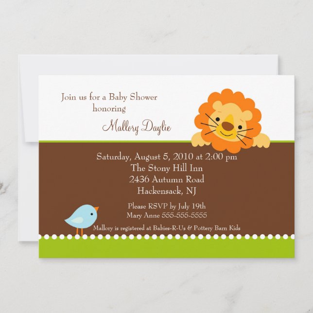 Invitación neutral de Brown Baby Shower del león (Anverso)