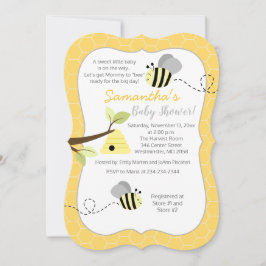 Invitación neutral de género amarillo gris de abej