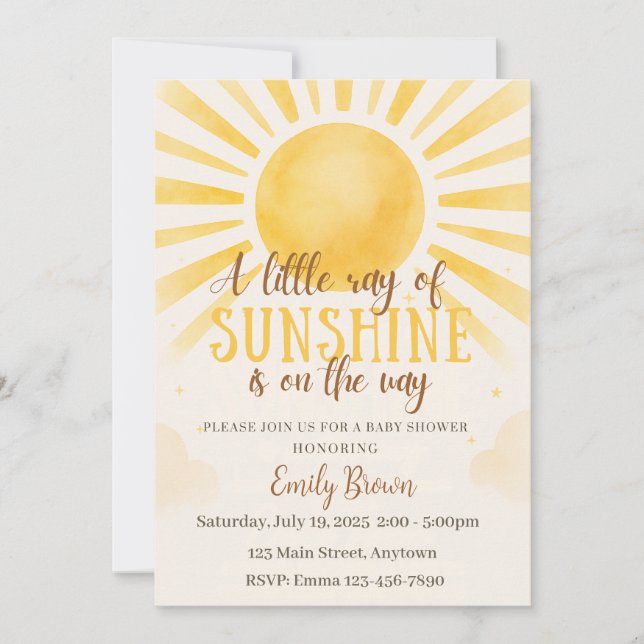 Invitación neutral de género Baby Shower Sunshine (Anverso)