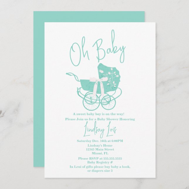 Invitación neutral de género de Baby Shower modern (Anverso / Reverso)