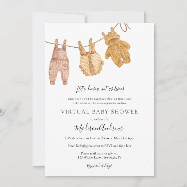 Invitación Neutral de género de Baby Shower virtual (Anverso)