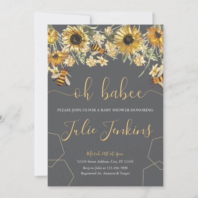 Invitación neutral de género de Bee Baby Shower (Anverso)