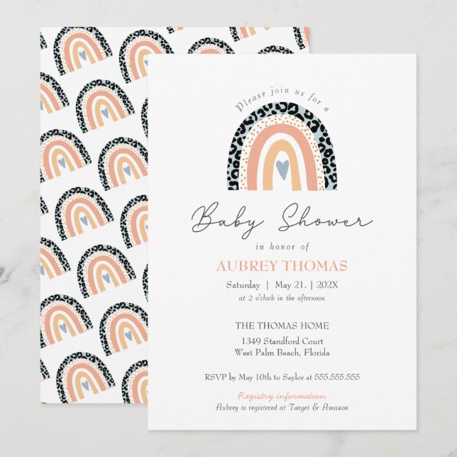 Invitación neutral de género de Boho Rainbow Baby  (Anverso / Reverso)