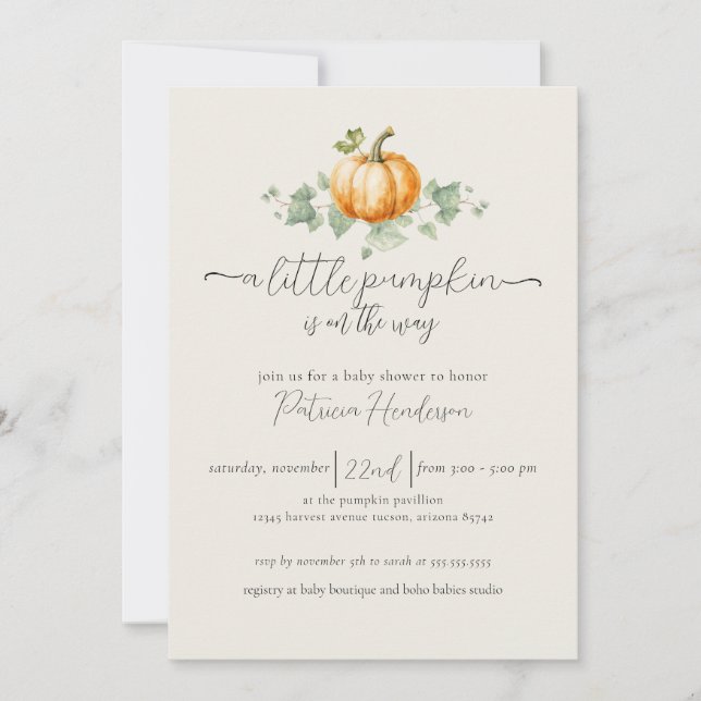 Invitación neutral de género de la calabaza Baby S (Anverso)