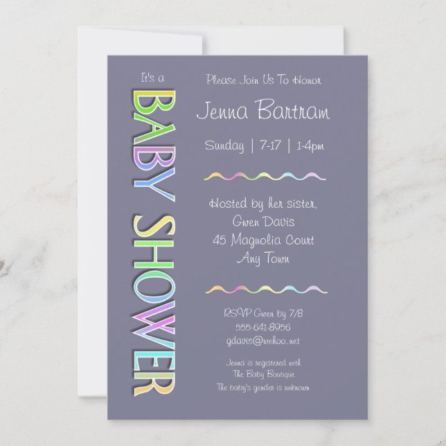 Invitación neutral de género de Pastel Baby Shower (Anverso)