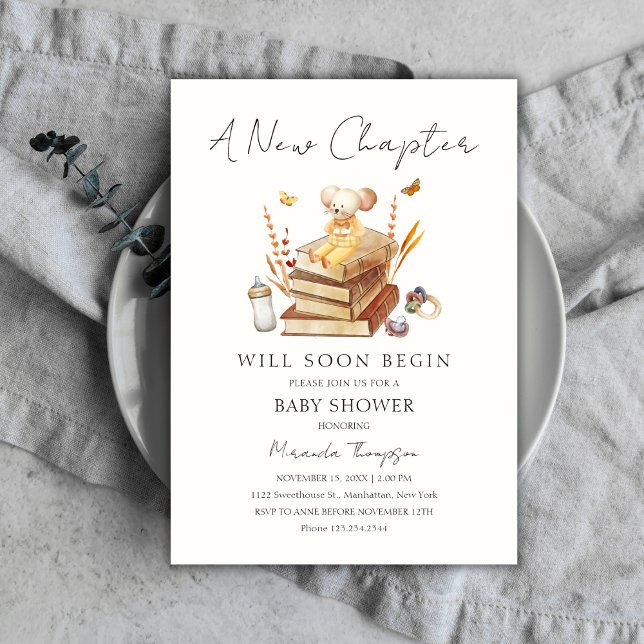 Invitación Neutral de género Un nuevo capítulo empieza Baby S (Gender Neutral A New Chapter Begins Baby Shower Invitation)