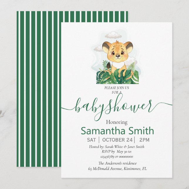 Invitación neutral del bebe de Safari (Anverso / Reverso)