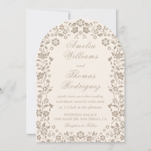 Invitación neutral del Boda de caligrafía romántic (Anverso)