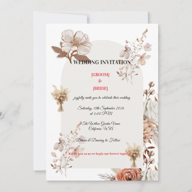 Invitación Neutral Earth Tone Wedding Card (Anverso)