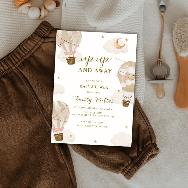 Invitación Neutral Elegant Boho Hot Air Balloon Baby Shower (Neutral Elegant Boho Hot Air Balloon Baby Shower Invitation)
