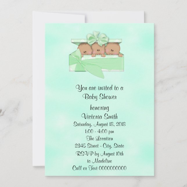 Invitación Neutral étnico del género del bebé de los tríos de (Anverso)