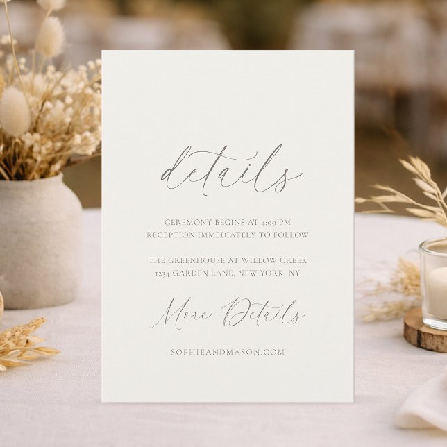Invitación Neutral Floral Wedding Details Card (Subido por el creador)