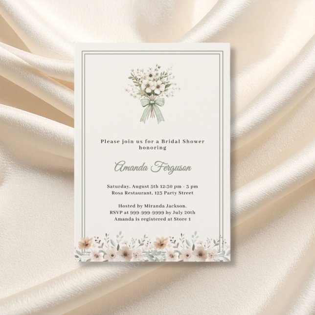 Invitación Neutral florals green ivory Bridal Shower (Subido por el creador)