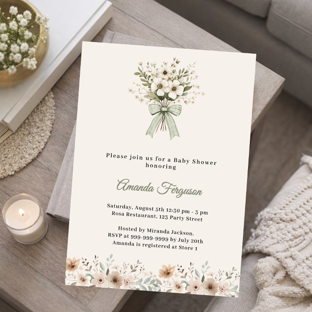 Invitación Neutral florals green ivory summer Baby Shower (Subido por el creador)