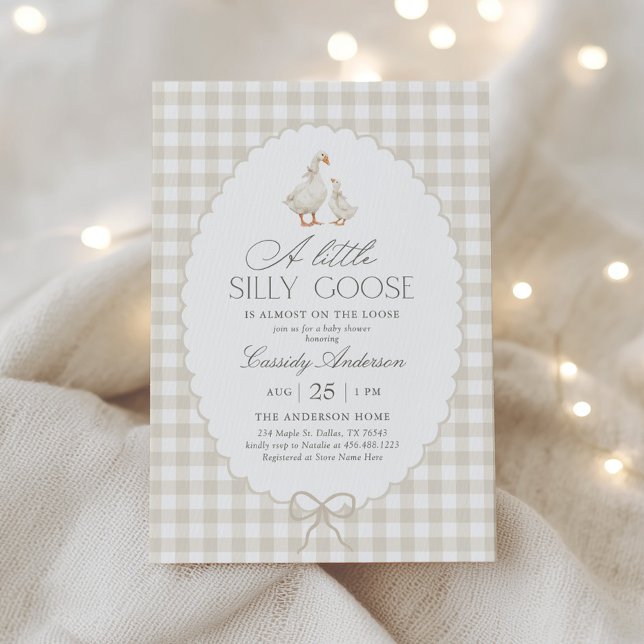 Invitación Neutral Gingham Silly Goose Baby Shower (Subido por el creador)