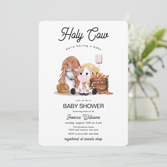 Invitación Neutral Holy Cow Farm Animals Baby Shower  (Anverso de pie)