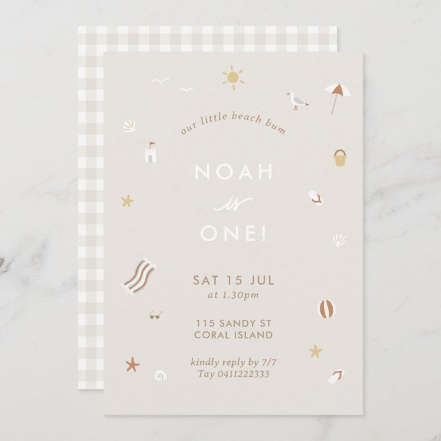 Invitación Neutral Kids Beach Pool Tema Fiesta Cumpleaños (Anverso / Reverso)