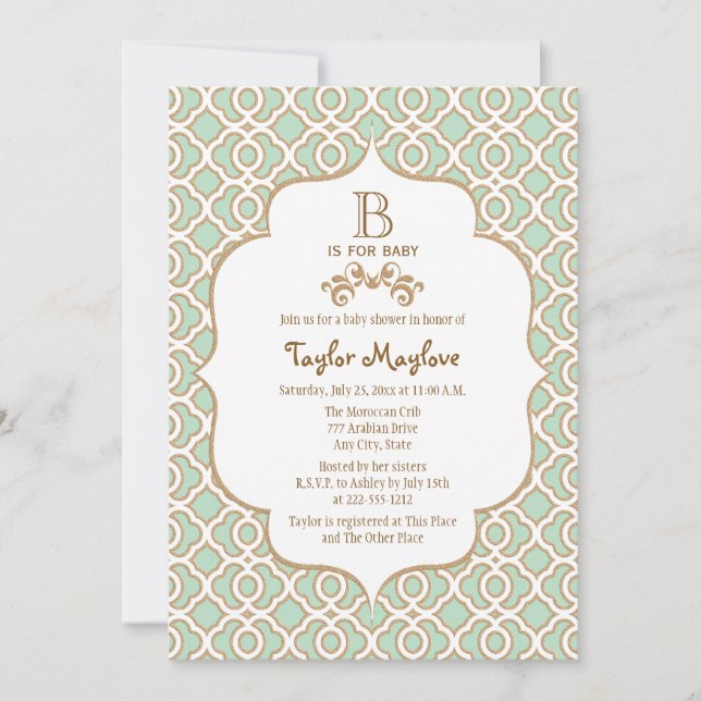 Invitación Neutral marroquí Baby Shower del género de la (Anverso)